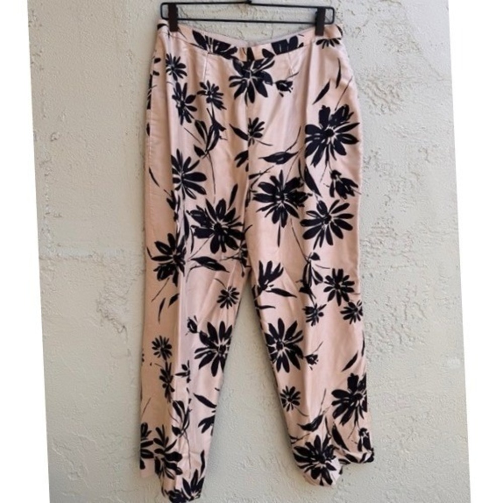 Vintage 100% Silk Black Floral Cropped Pants Beaded  Luxury Minimalist Chic